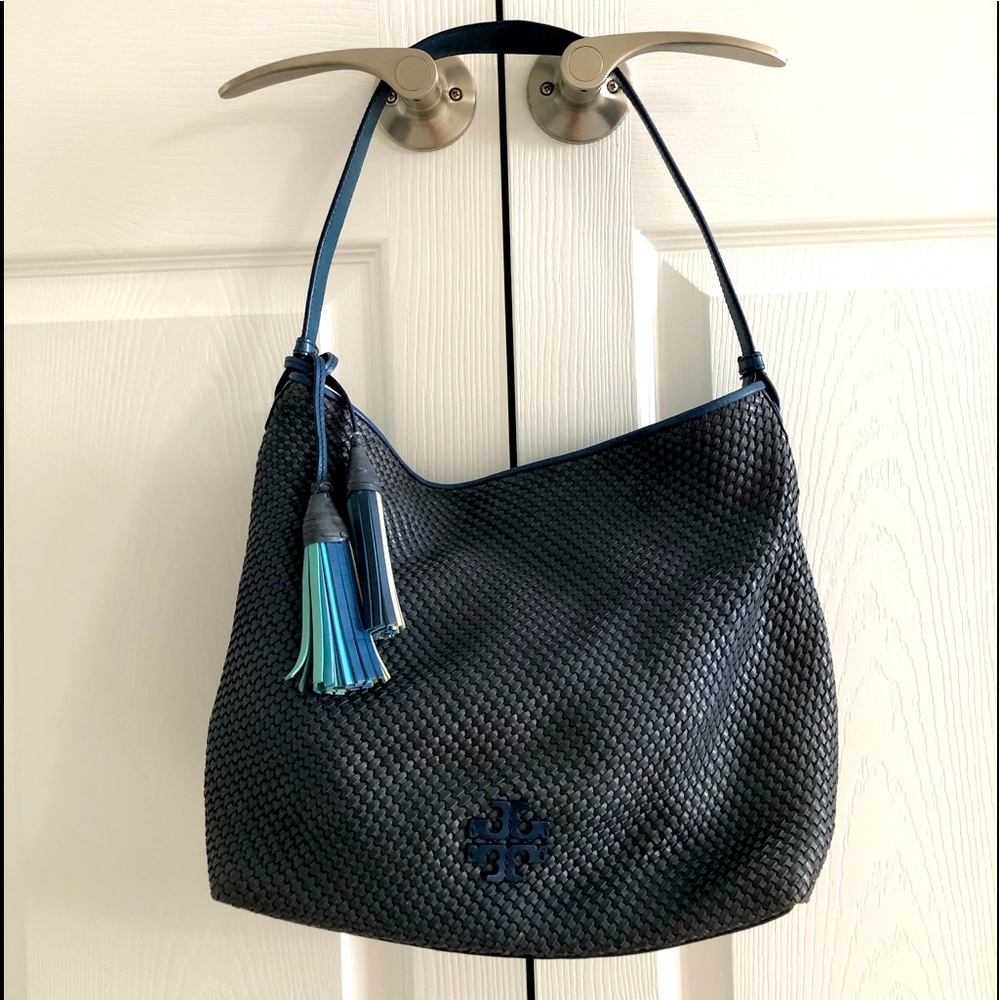 Tory Burch Thea Woven Leather Hobo Bag